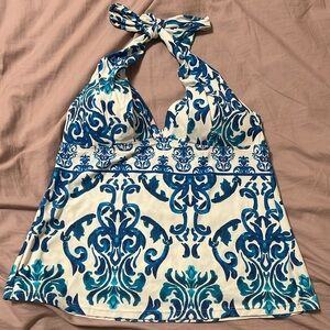 Antonio Melani Ocean Blue and White Halter Swimsuit Top